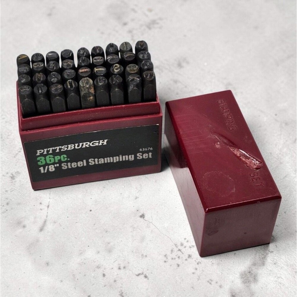 Pittsburgh 36pc Steel Stamping Set 1/8" Letters Numbers Hardened Metal Punch Set
